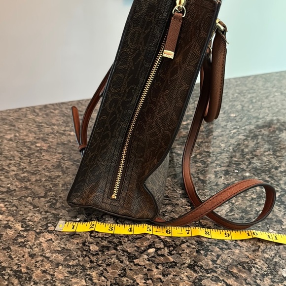 Calvin Klein Brown monogram logo Structured Tote with Gold Accents - Picture 6 of 16